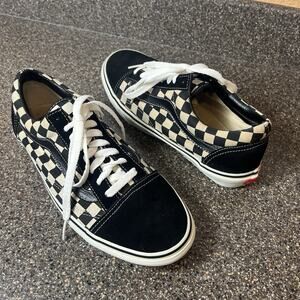 Vans Old Skool Skate Shoe Sneaker Men Sz 10 Black Check Suede Canvas Lace Up Low